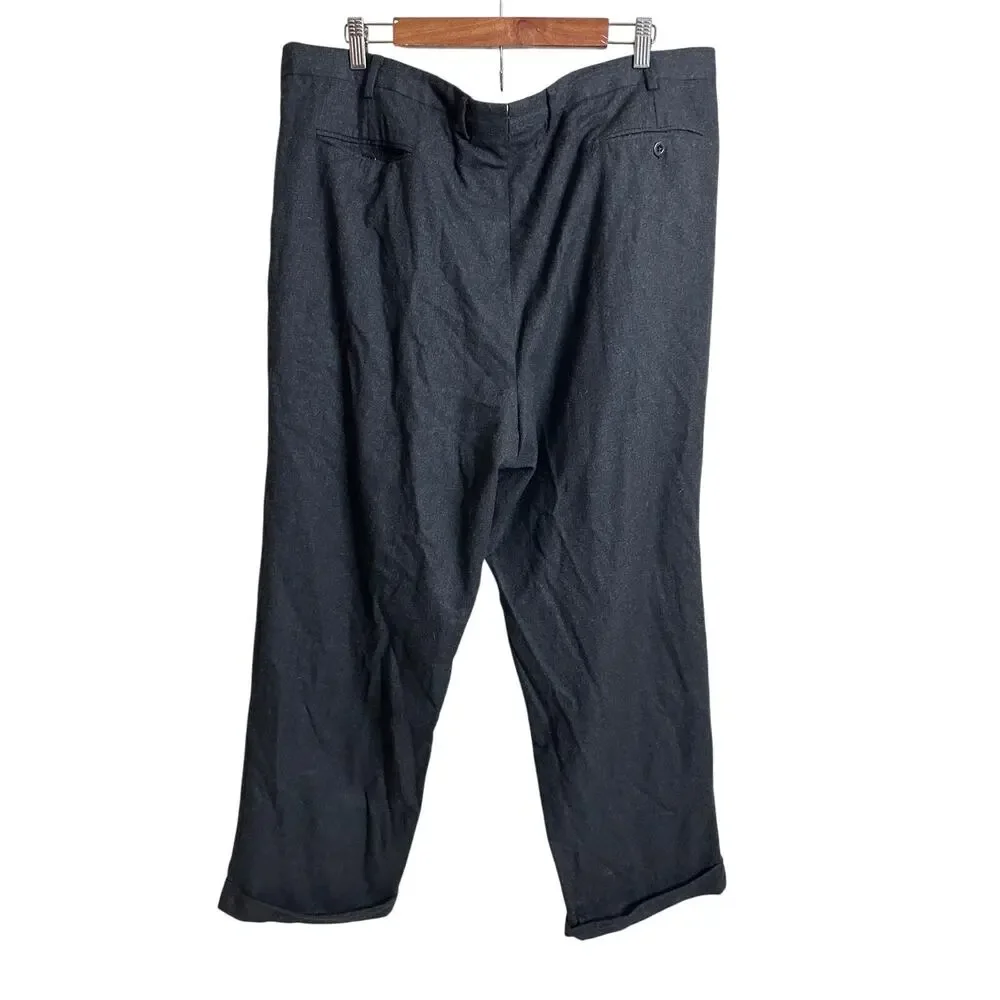 Brioni Flannel Knit Gray Flat Cuffed Trousers Gray Wool Mens 42R Quiet Luxury